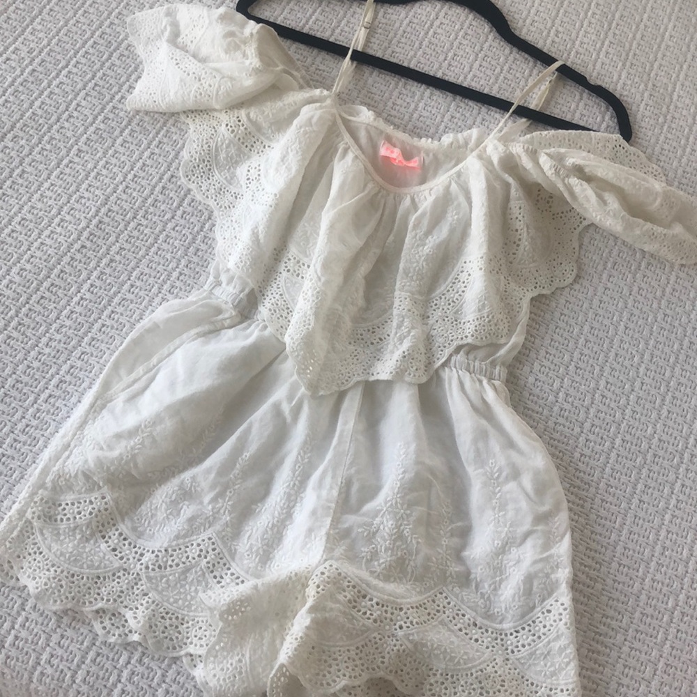 White eyelet off the shoulder romper